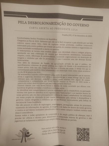 Carta aberta distribuída (Guilherme Resck/SBT News)