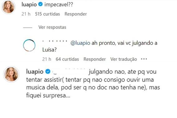 Luana Piovani critica Luísa Sonza