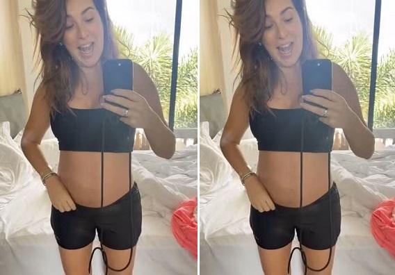 Fernanda Paes Leme mostra roupa apertada