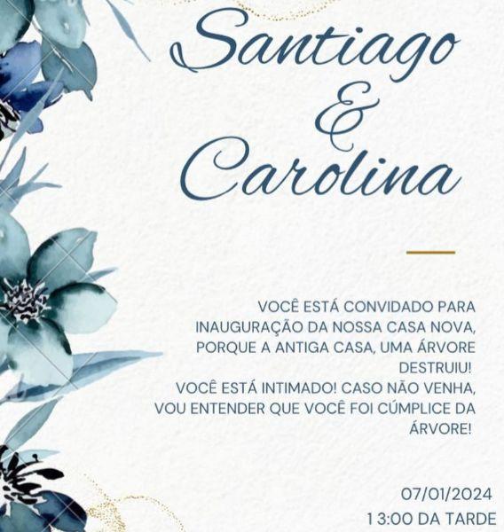 convite de inauguração de casa de MC Carol e Cosme Santiago