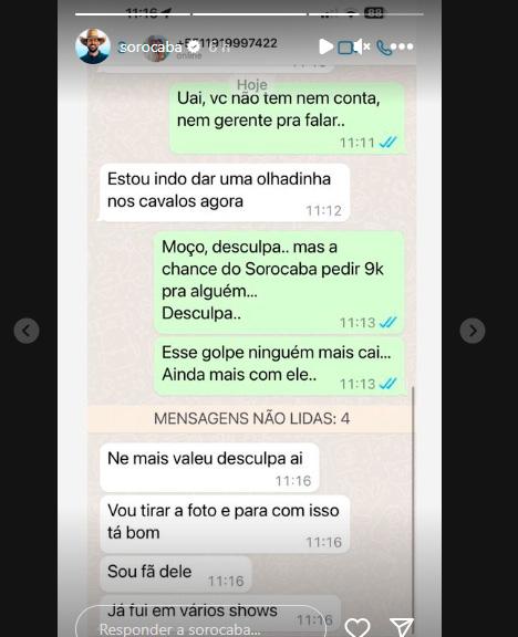 Print da conversa entre bandido e vítima sobre Sorocaba