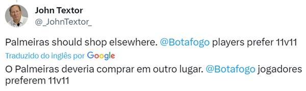 Print de John Textor atacando o Palmeiras