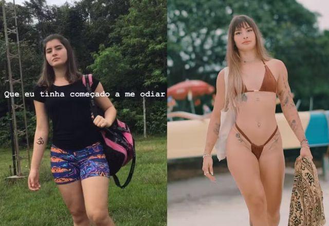 Montagem com o antes e depois de Agatha Sá