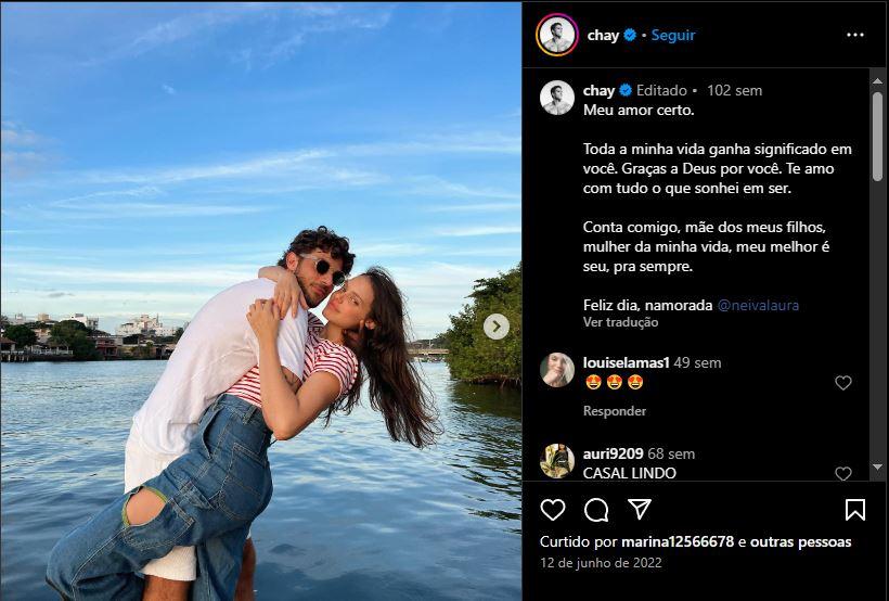 Postagem com declaração de amor de Chay a Laura