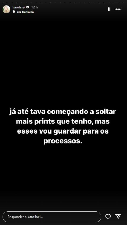 Postagem Karoline Lima nos stories do Instagram