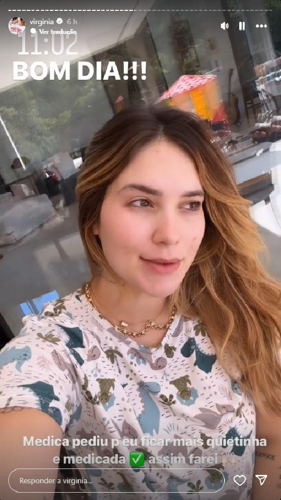 Virginia Fonseca anuncia pequena parada para repouso, após cólicas frequentes durante gravidez nos Stories do Instagram