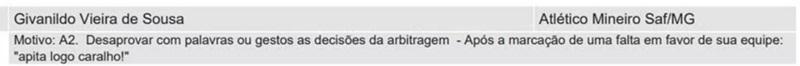 Súmula primeiro cartão amarelo