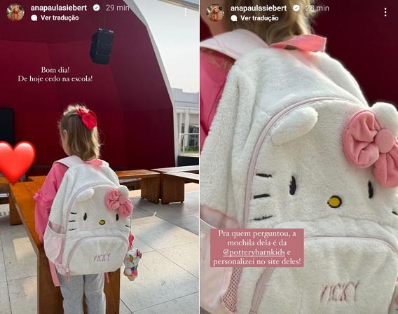 Mochila da Vicky, filha de Ana Paula e Roberto Justus