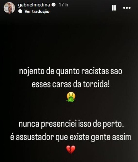 Gabriel Medina se revolta ao presenciar episódios de racismo em jogo da La Liga