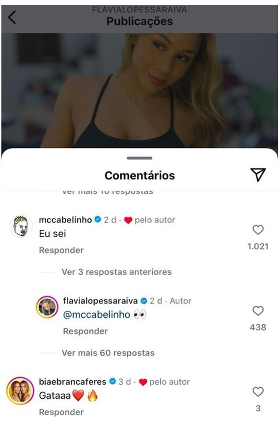 Mc Cabelinho faz brincadeira em postagem de Flávia Saraiva