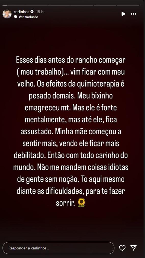 Carlinhos Maia faz pausa no trabalho para apoiar pai em tratamento contra câncer