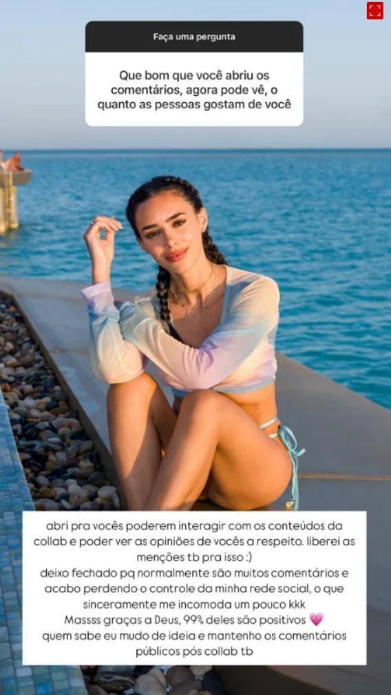 Bruna Biancardi explica por que limita comentários em seu perfil no Instagram