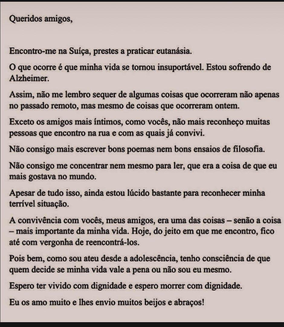 Carta de despedida deixada por Antonio Cícero