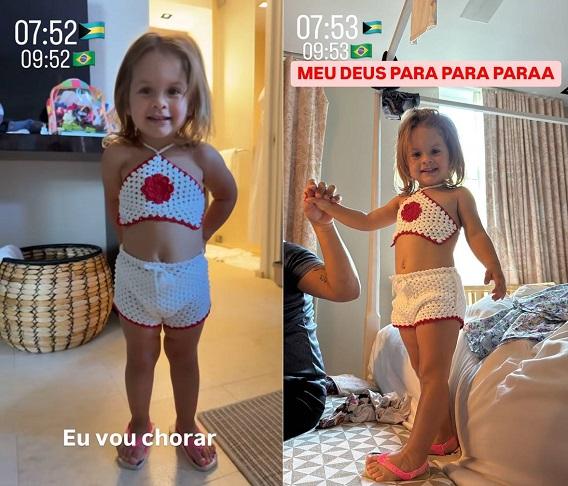 Maria Flor com look de crochê