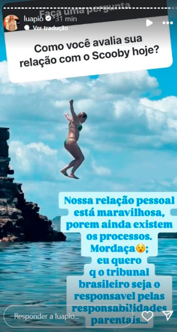 print dos stories de luana piovani onde ela fala sobre pedro scooby