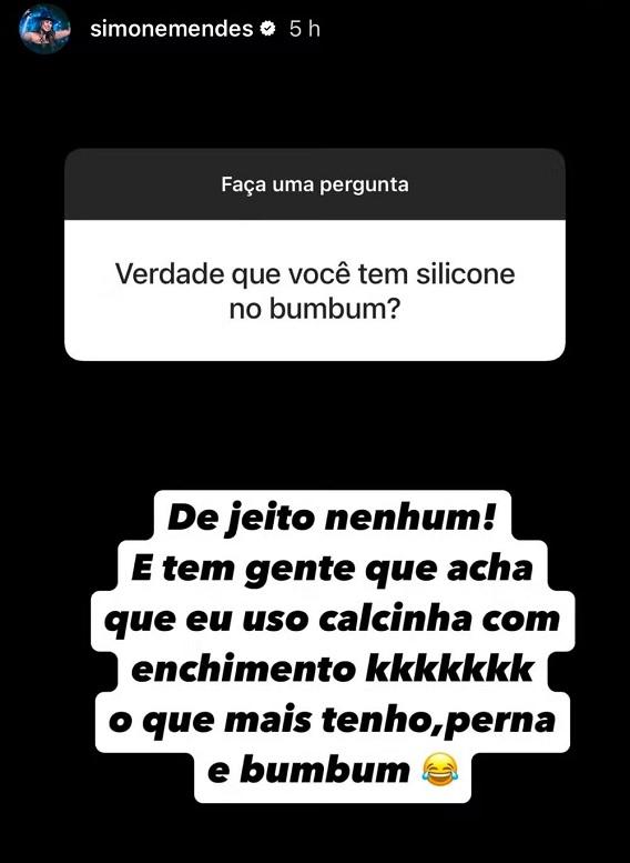 Simone Mendes responde dúvida de seguidor sobre bumbum da famosa