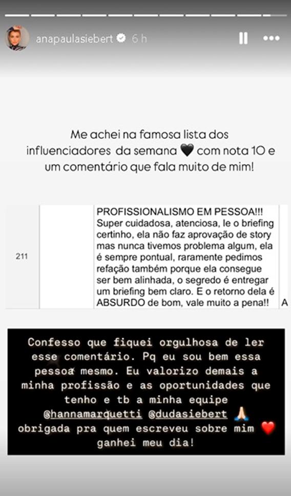 print onde ana paula mostra o comentário feito sobre ela e também a resposta dela sobre o assunto