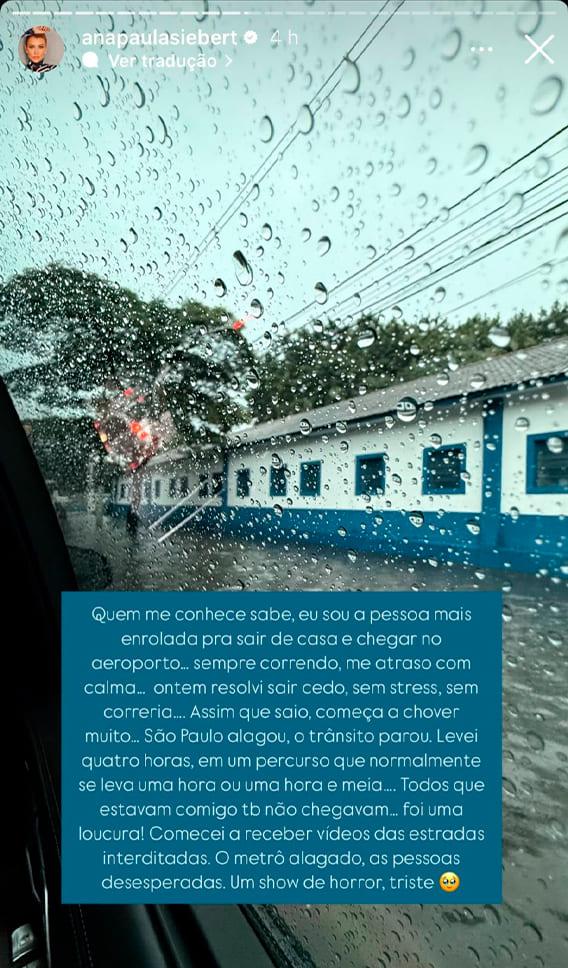 print dos stories de ana paula onde ela fala sobre o problema com a chuva