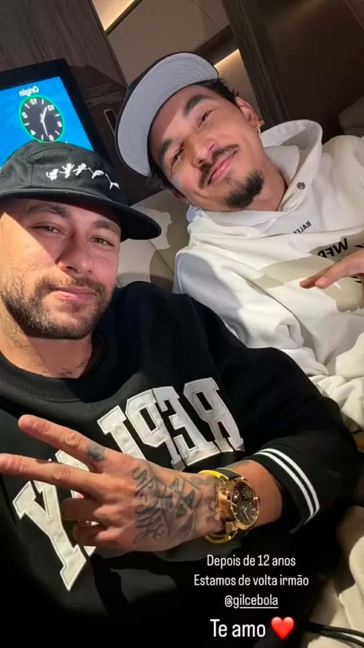 Neymar e Gilmar Araujo no stories do Instagram.