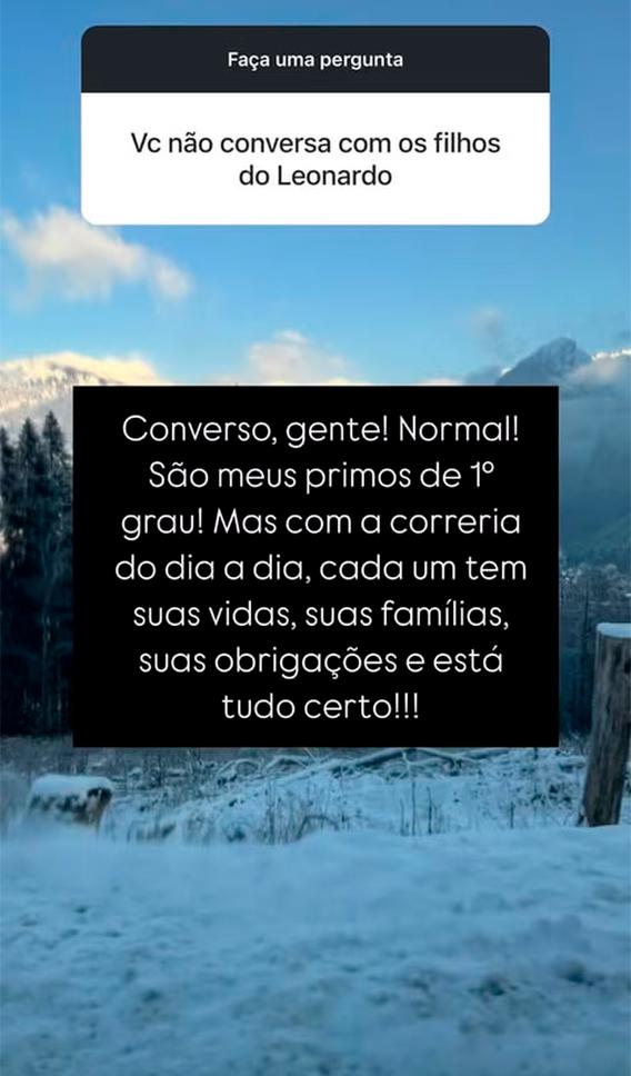 print do story de lyandra onde ela fala sobre a relação com os primos