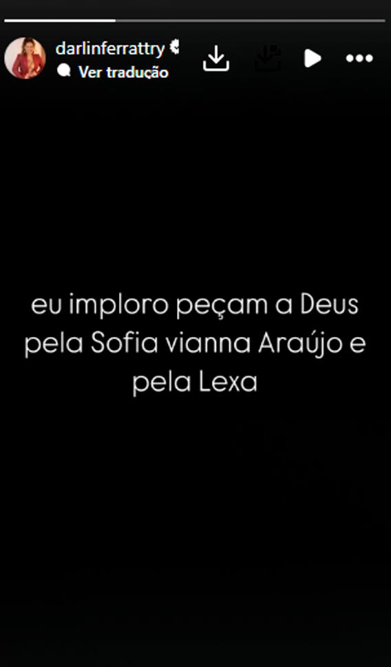 print dos stories de mãe da lexa onde ela pede oração pela filha