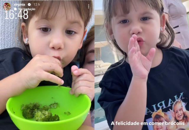 Maria Alice comendo brócolis (Reprodução/ Instagram)