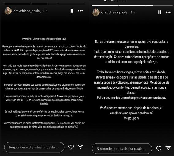 stories de adriana paula, ex de Davi brito que esta sendo acusado de violencia psicológica
