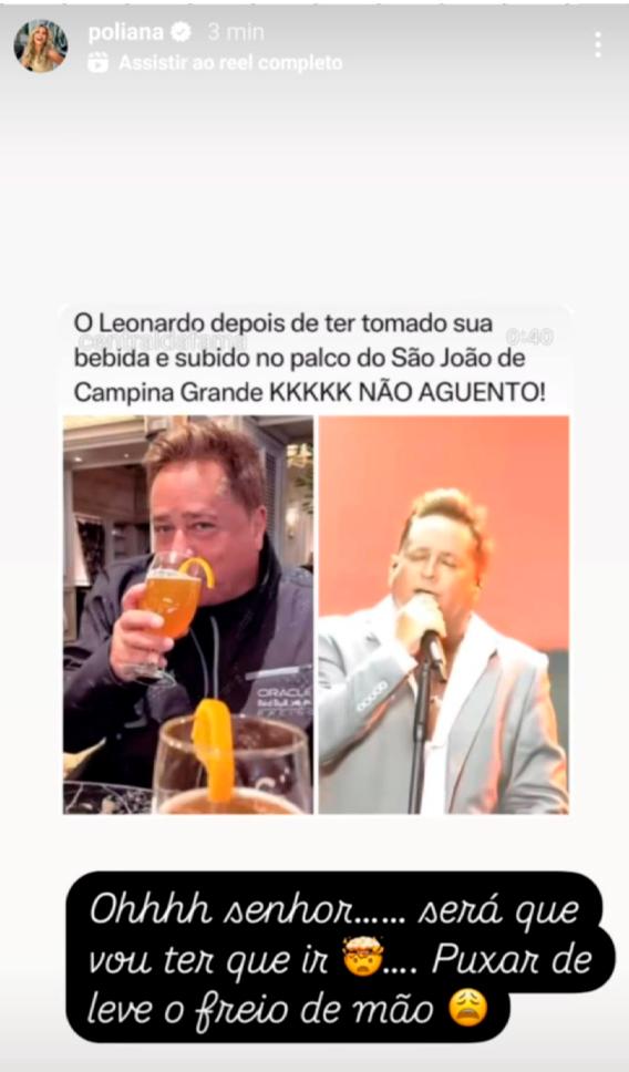 print do stories de poliana onde ela fala sobre acompanhar o marido em shows
