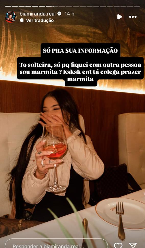 bia miranda rebateu comentário que a chamava de marmita