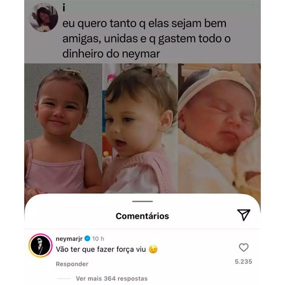 neymar respondeu um comentário sobre as filhas dele