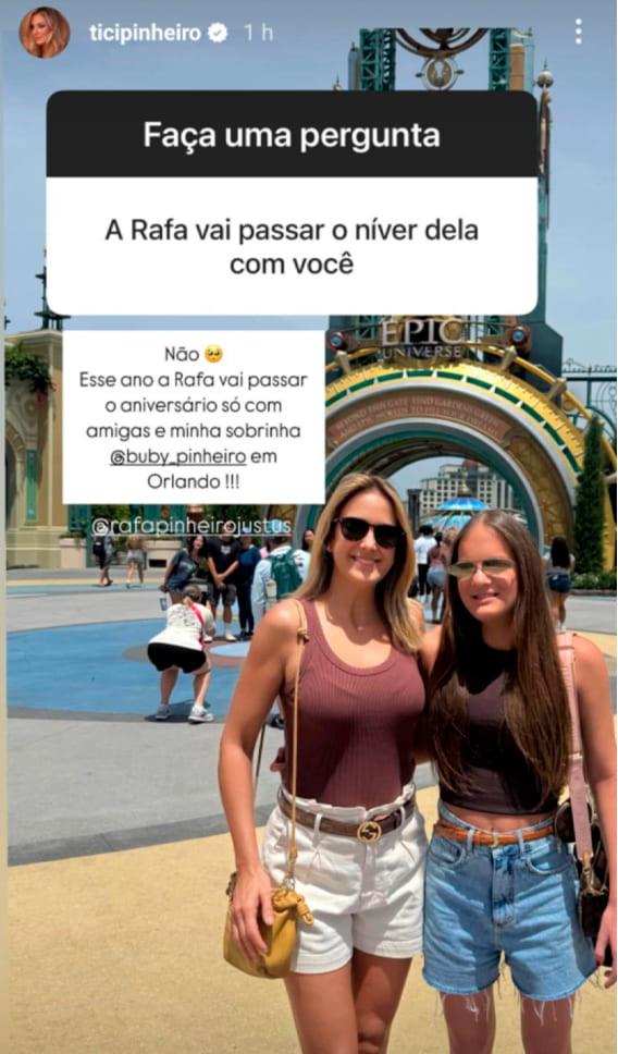 print dos stories de Ticiane Pinheiro e Rafa Justus na disney