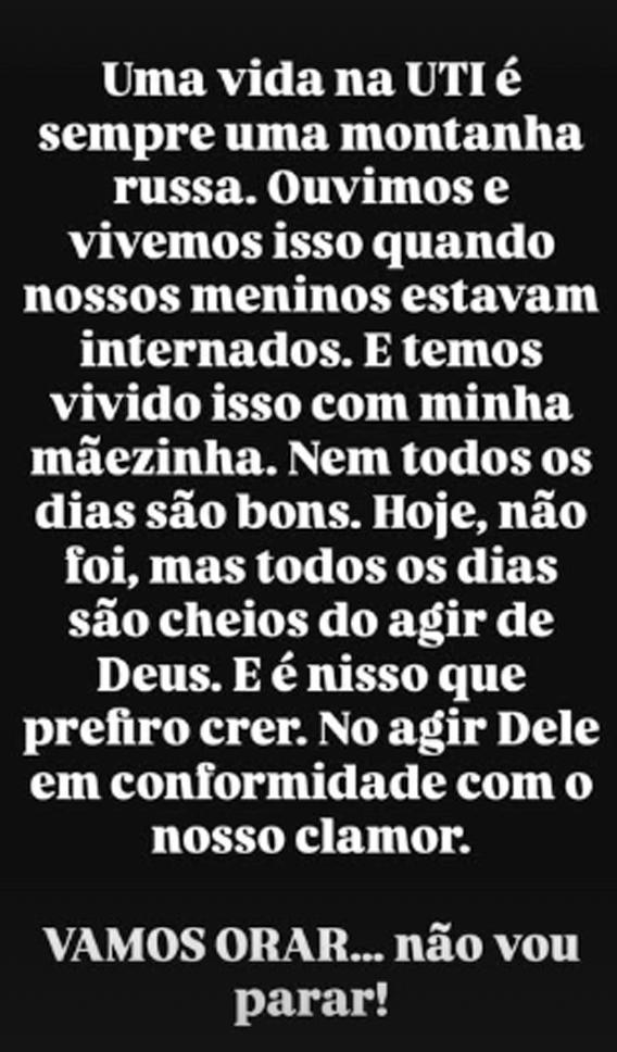 print dos stories de nadja haddad onde ela fala sobre a mãe internada