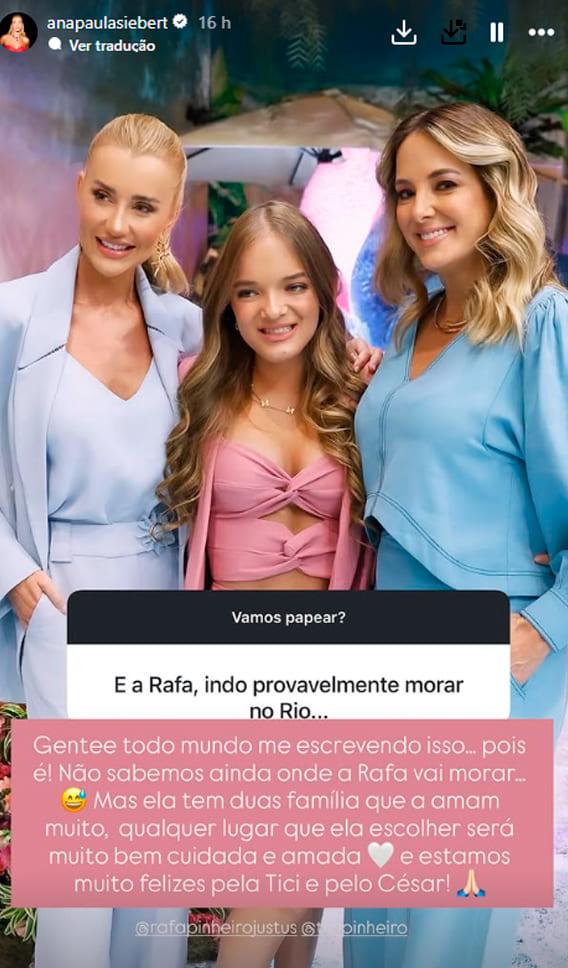 Ana Paula Siebert mostrou apoio a decisão de mudança, ou não, de Rafaella Jutus