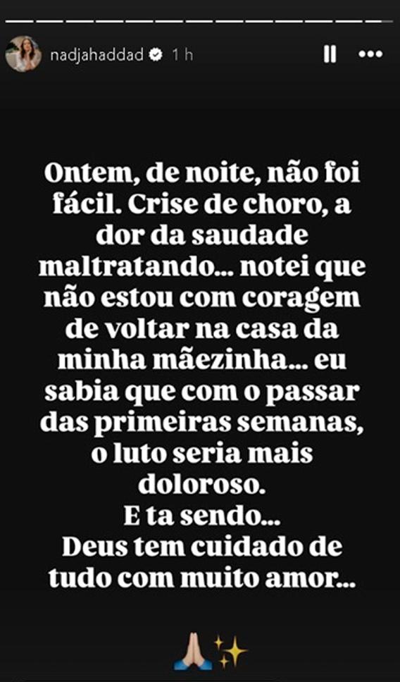 print do desabafo de Nadja Haddad nas redes sociais