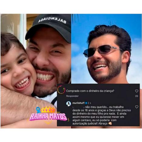 Murillo Huff ao se defende de comentário acusatório e responde fã (print do que eles escreveram)