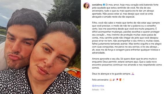 Texto escrito por Sonia Lima ao lado de foto de Sonia com o filho dela