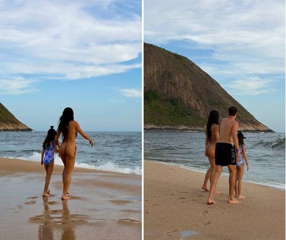 Sabrina Sato, Zoe e Nicolas Prattes na praia