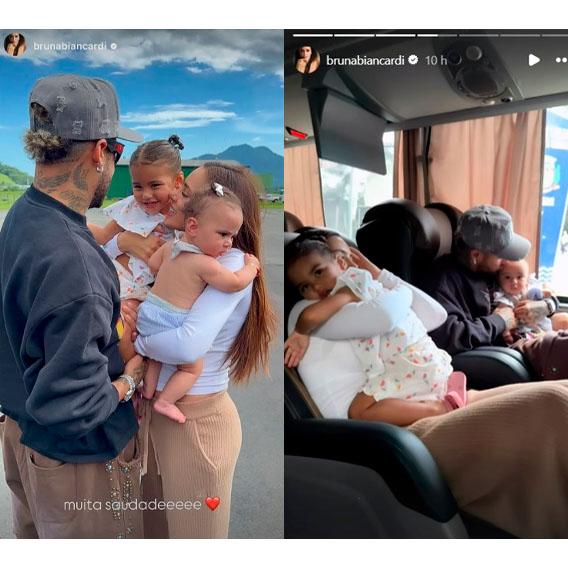 print dos stories de bruna biancardi onde ela mostra ela e neymar com as filhas mavie e mel