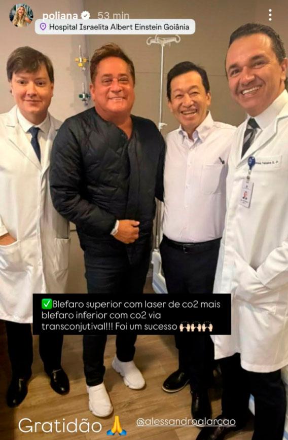 stories de poliana que mostra leonardo ao lado de equipe médica