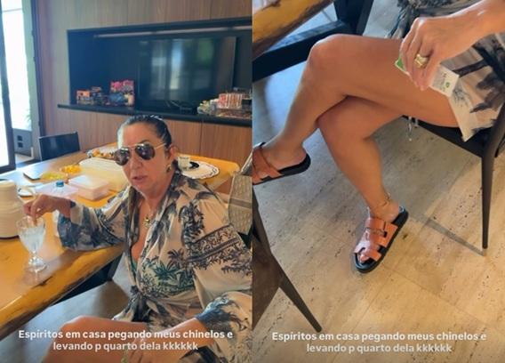 Margareth Serrão usando chinelos de Virginia