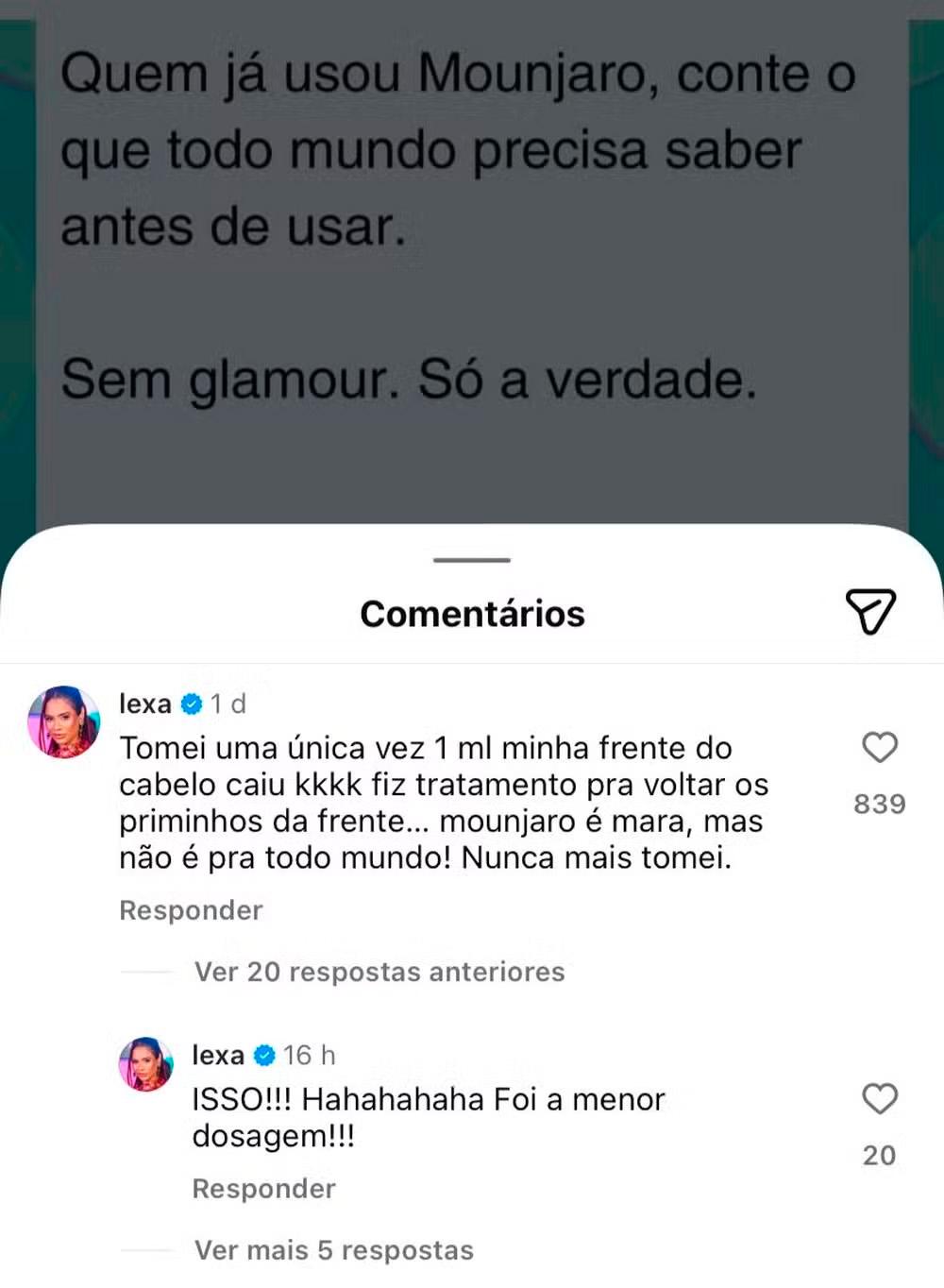 Lexa falando sobre caneta emagrecedora.