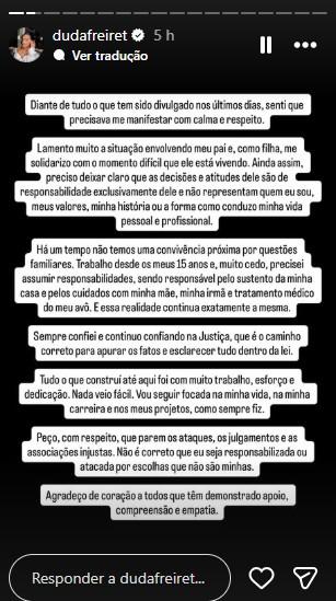 Stories de Duda Freire.