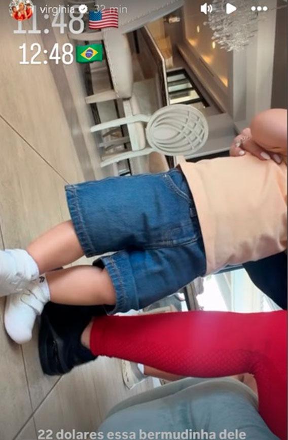 print dos stories da virginia onde ela mostra a bermuda que comprou para o filho mais novo