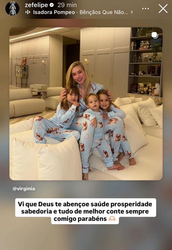 Zé Felipe posta foto de Virginia nos stories