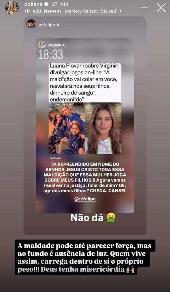 Poliana Rocha e zé Felipe prestam apoio à Virgina