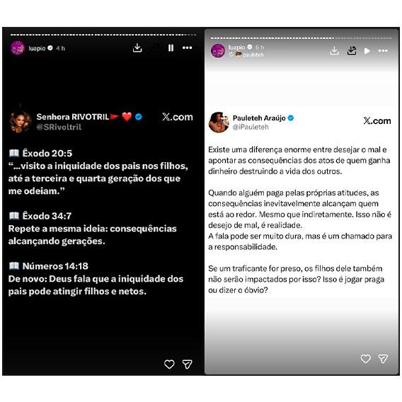 print dos stories de luana piovani onde ela fala sobre praga e responsabilidade