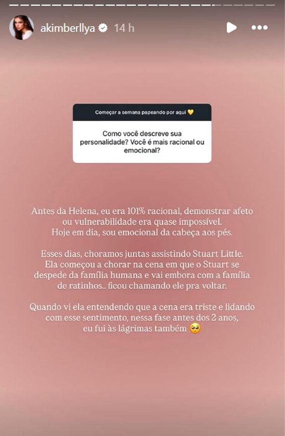 amanda kimberlly falando sobre quando se emocionou com a filha