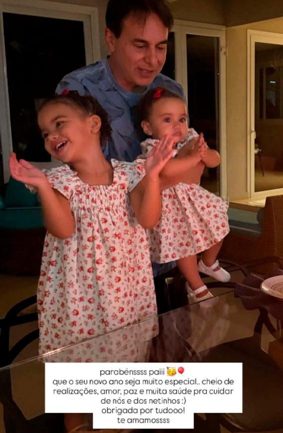 print dos stories de bruna onde ela mostra as filhas com roupa igual no aniversário do pai