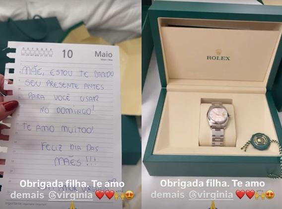 Virginia presenteou a mãe com relógio de luxo