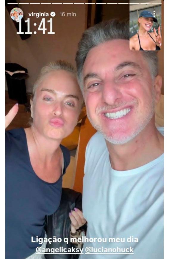 print dos stories de virginia onde ela mostra uma ligação de vídeo com angélica e luciano huck